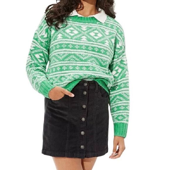 American Eagle Kelly Green Fair Isle Oversized Sweater N0402 - Picture 1 of 8